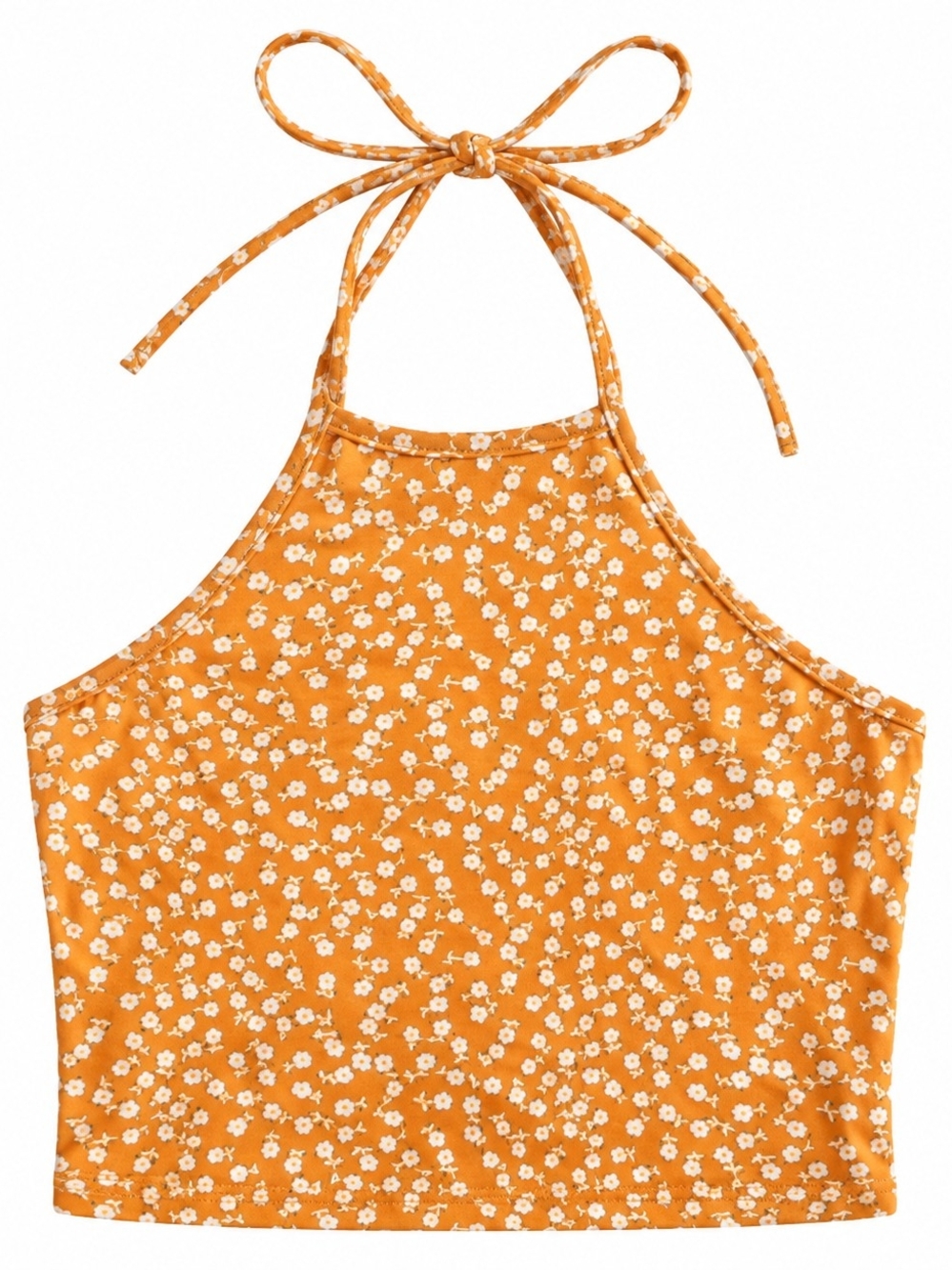 Halter Floral Crop Top - Mustard Yellow